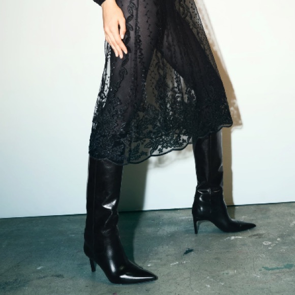 NEW! Zara Heeled Leather Knee Boots - Picture 4 of 14